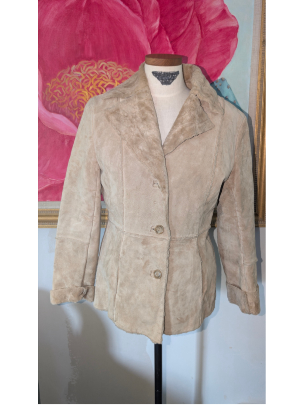 Women's Unbranded Faux Suede Shearling Jacket Beige Size M
